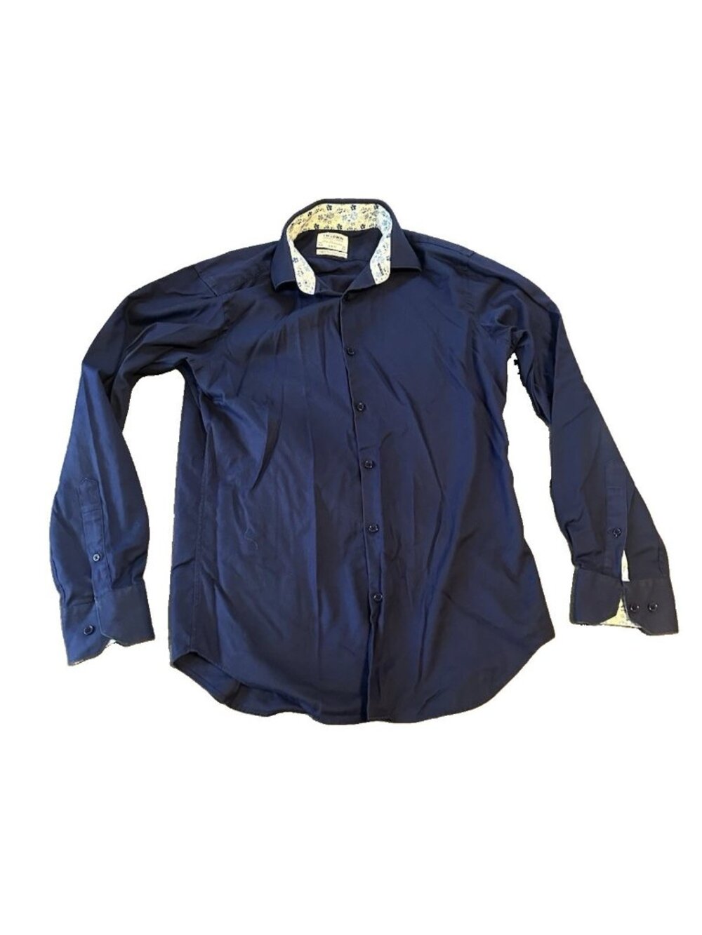 T.M. Lewin Slim Fit Mens Dress Shirt 15.5/34.5 Blue Floral Contrast‎ Collar Lux